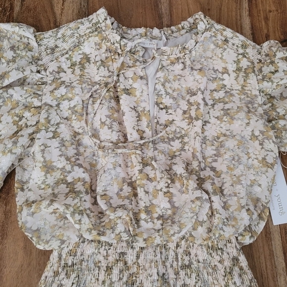 NWT Bishop & Young Floral Flutter Sleeve Smocked Mini Dress - Picture 9 of 17